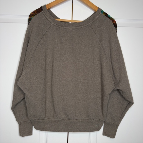 Free People Floral Lace Panel Sweatshirt XS – Gray Dolman Pullover Boho - Picture 4 of 9